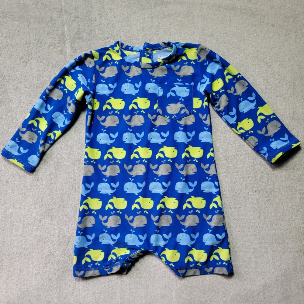 UV SKINZ Boys Whale Print UPF 50+ Sunsuit Blue 12/24M Long Sleeve Rash Guard